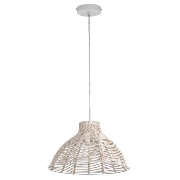 River of Goods Verena 1-Light White Pendant With Woven Shade