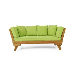 Teak Wood Outdoor Day Bed with Green Cushions