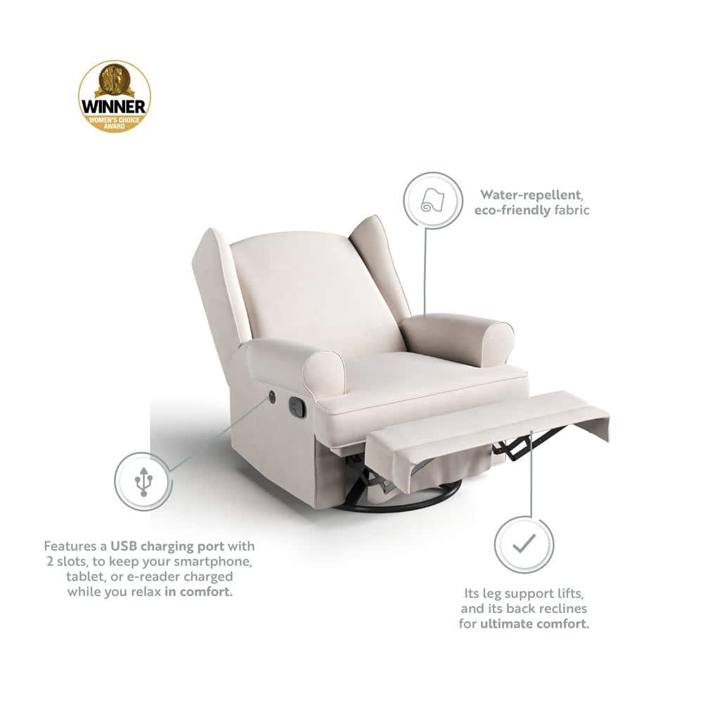 Ivory Swivel Recliner with Metal Base and USB Ports