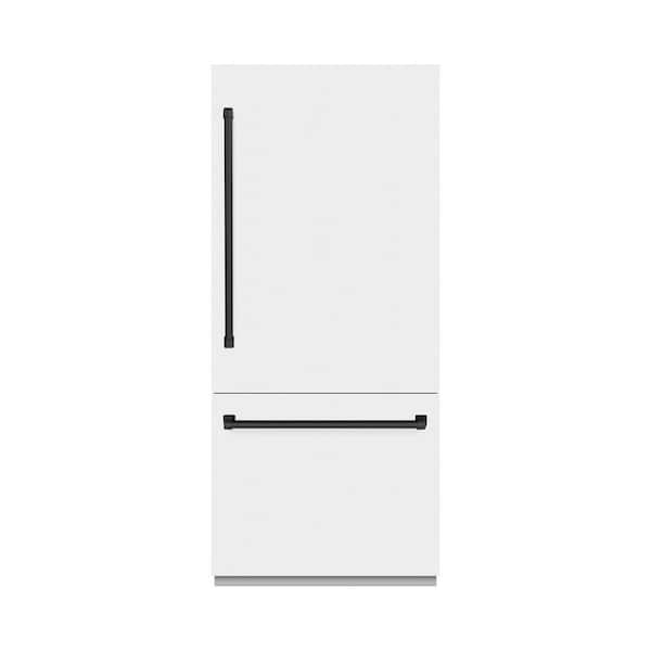 36 in. 19.8 cu. ft. Built-In Bottom Freezer Refrigerator with Water Dispenser in Matte White with Matte Black Accents