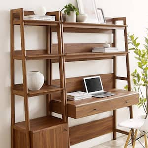 Bixby 69.5 in. W Rectangular in Walnut 2-Piece Home Office Desk and Bookshelf Display Case