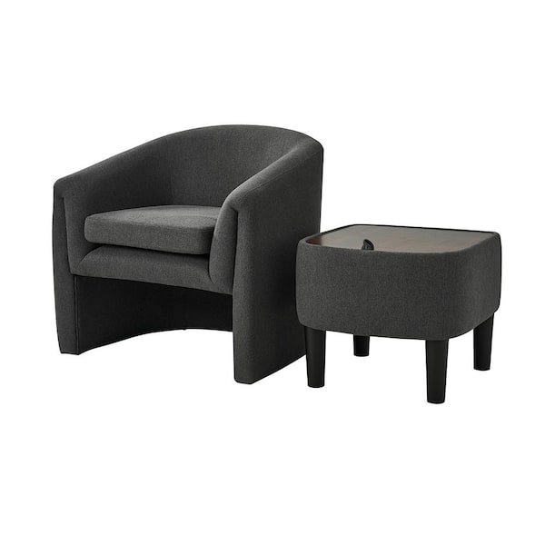 JAYDEN CREATION Zachary Charcoal Modern Upholstered Armchair with Storable Ottoman and Removable Cushion