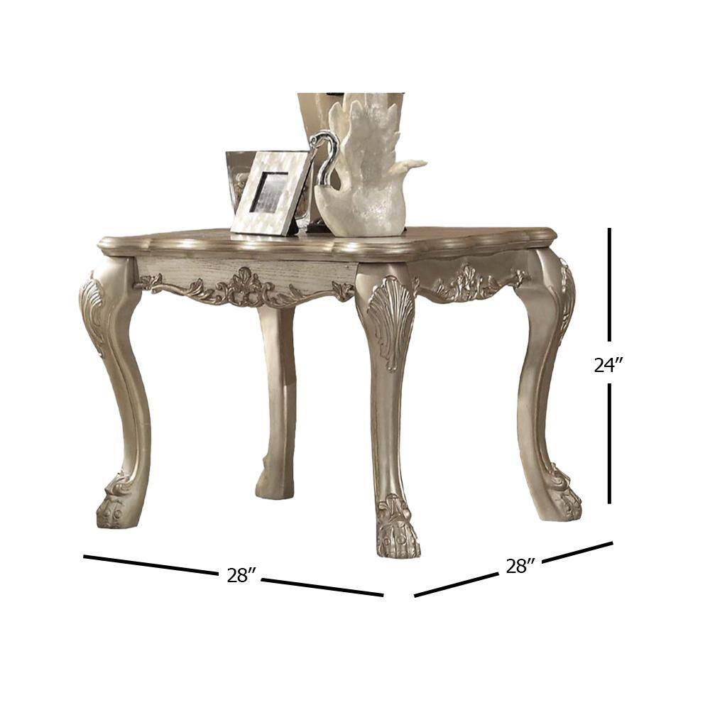 28" Gold Patina Wood Veneer Rectangular End Table