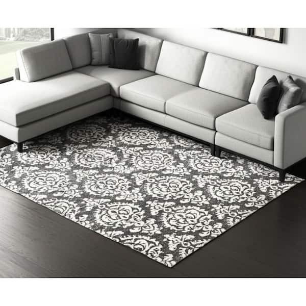 Black 8 x 10 ft. Tufted Floral Rectangle Indoor Area Rug