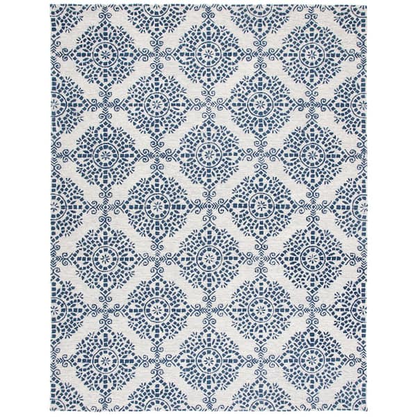 SAFAVIEH Micro-Loop Ivory/Blue 8 ft. x 10 ft. Moroccan Solid Color Area Rug