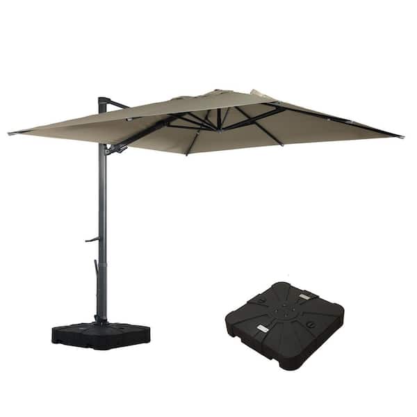 Mondawe 10 ft. Square Aluminum Cantilever Outdoor Tilt Patio Umbrella in Taupe with Base Weight Stand