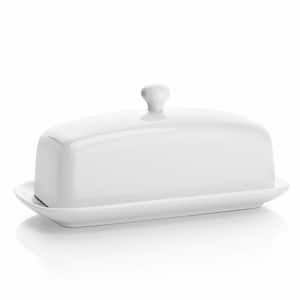 7 .8 in. L x 4.1 in. W x 4.2 in. H White Professional Grade Porcelain Butter Dish with Handle Cover Dishwasher Safe