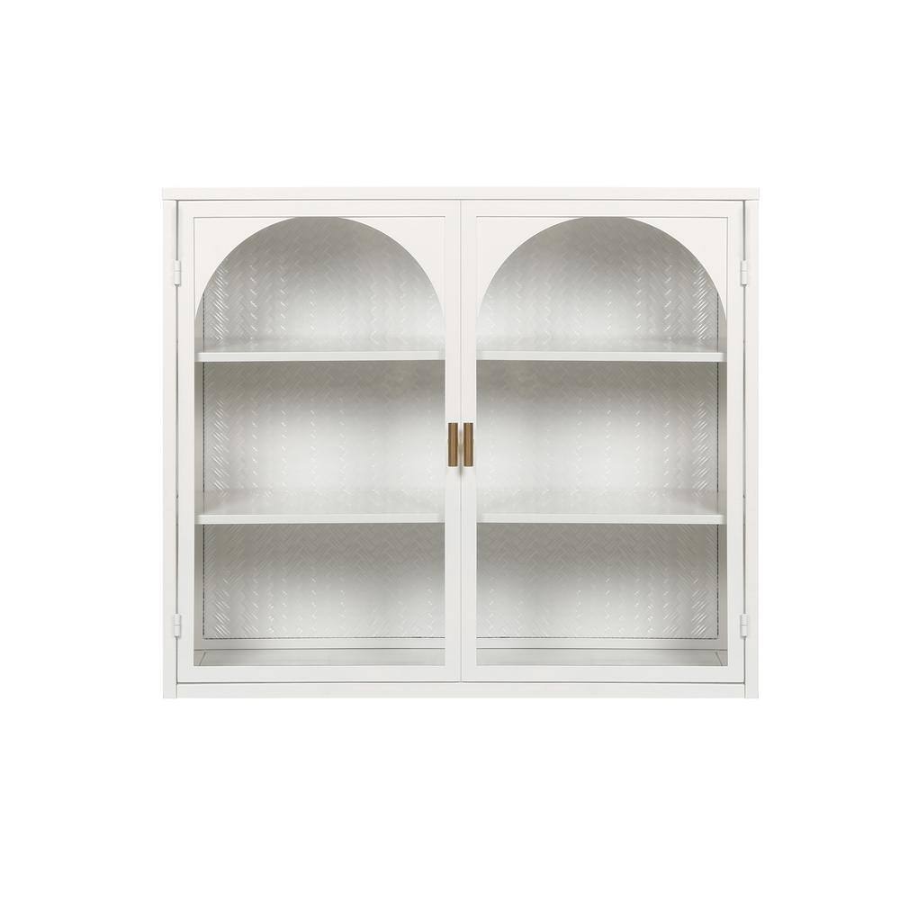 9.06 in. W x 27.56 in. D x 23.62 in. H White Glass Doors Wall Linen Cabinet
