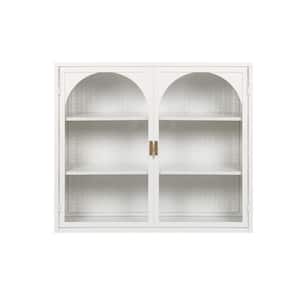 9.06 in. W x 27.56 in. D x 23.62 in. H White Glass Doors Wall Linen Cabinet with Featuring Three-tier Storage