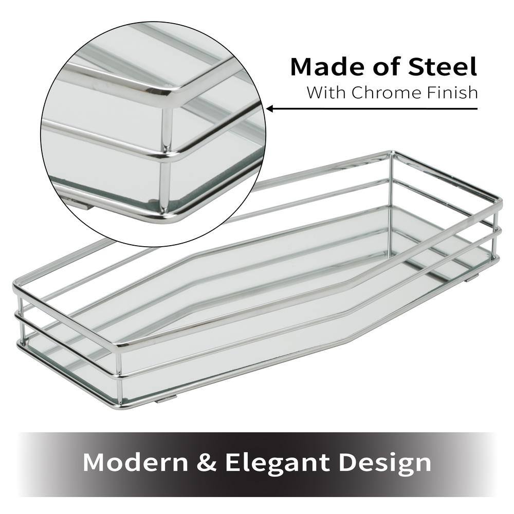 Chrome Reflective Glass Vanity Tray with Double Rail Design