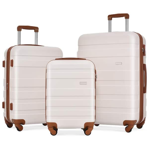 Merax Pink and Brown Lightweight Durable 3-Piece Expandable ABS Hardshell Spinner Luggage Set with TSA Lock