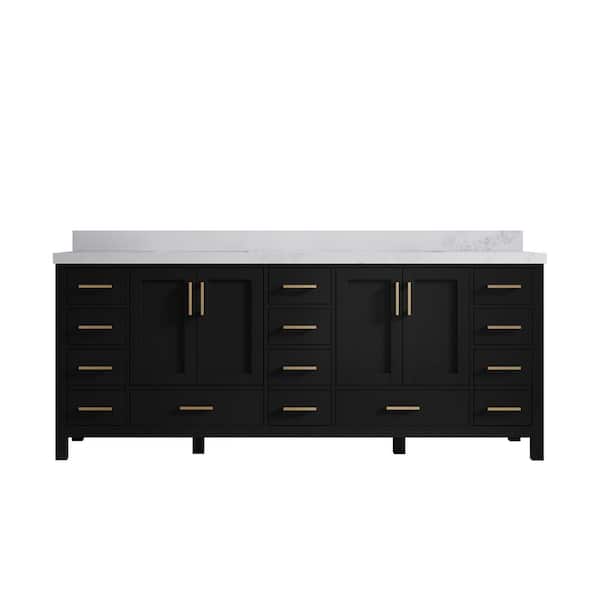 Willow Collections Malibu 84 in. W x 22 in. D x 36 in. H Double Sink Bath Vanity in Black with 2 in. Calacatta Nuvo Top