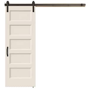 30 in. x 84 in. Conmore Primed Smooth Molded Composite MDF Barn Door with Rustic Hardware Kit
