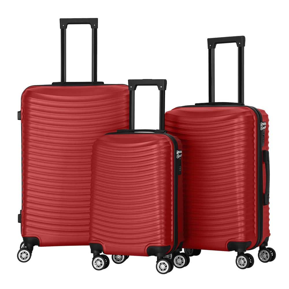 HIKOLAYAE 3-Piece Red Suitcase Spinner Hardshell Lightweight ABS