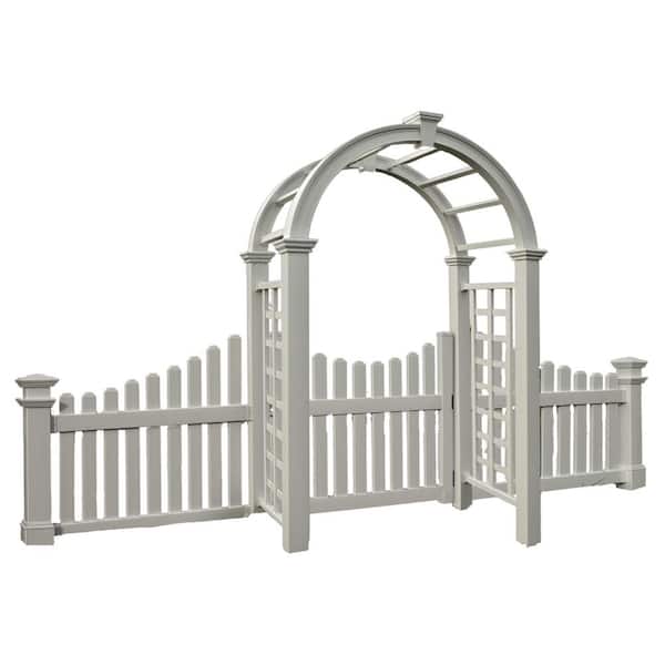 VITA 94 in. x 30 in. Vinyl, Nantucket Deluxe Arbor with Gate and Wings, VA84243