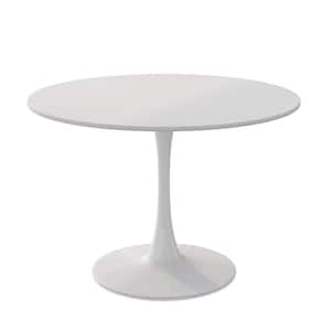 Modern 42.12 in. White Round Wood Coffee Table with Metal Base, Dining Table