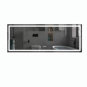 96 in. W x 36 in. H Large Rectangular Metal Framed Dimmable AntiFog Wall Mount LED Bathroom Vanity Mirror in Black