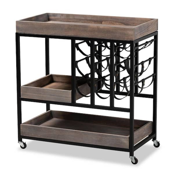 Baxton Studio Laine Charcoal and Black Bar Cart