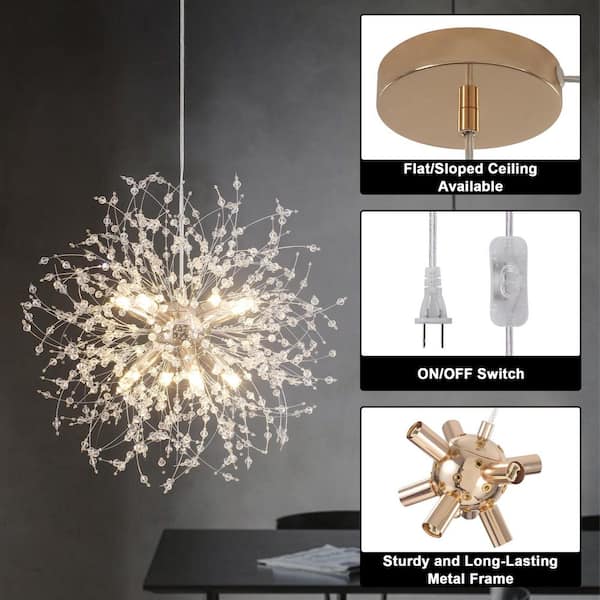 ETONIMERR Glacie 8-Light French Style Gold Dandelion Crystal Plug