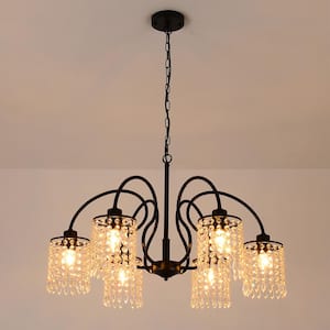 30.3 in. 6-Light Black Classic Farmhouse Crystal Chandelier for Kitchen Island