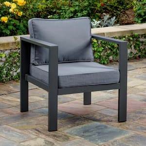 Stationary Aluminum Outdoor Lounge Chair with CushionGuard Plus Charcoal Cushion (2-Pack)