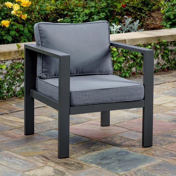 Home Decorators Collection Stationary Aluminum Outdoor Lounge Chair with CushionGuard Plus Charcoal Cushion (2-Pack)