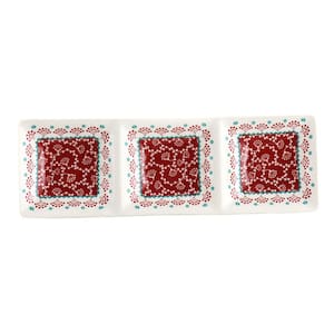 13.5 in. Ceramic Rectangular 3-Section Tray in Red