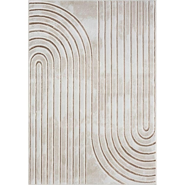 Glam Beige 2 ft. x 3 ft. Mid-Century Polypropylene Polyester Area Rug