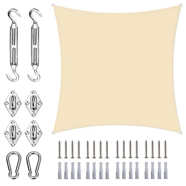 9 ft. x 9 ft. Sqaure Waterproof Shade Sail with Hardware Kit-Beige
