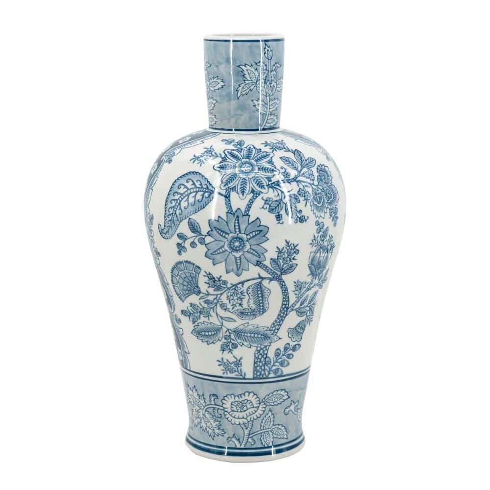 16.9 in. Large Blue & White Porcelain Pot Vase, Traditional Floral Pattern Ceramic Vase for Living Room, Entryway price history on PriceWatchPro