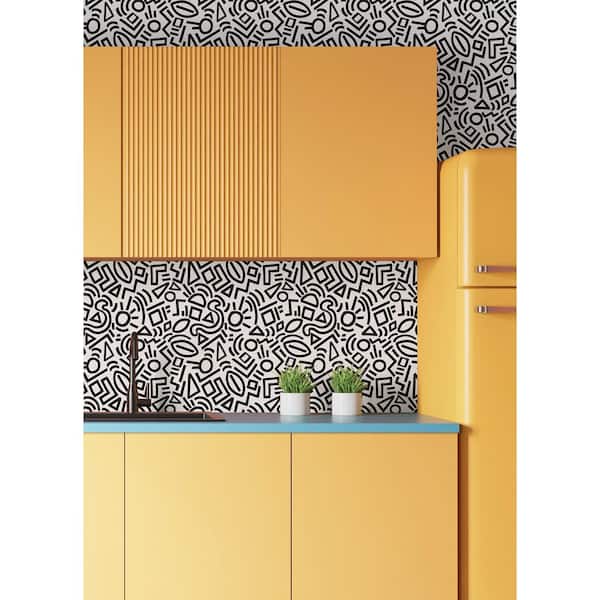 Black Doodle Abstract Peel & Stick Wallpaper Sample