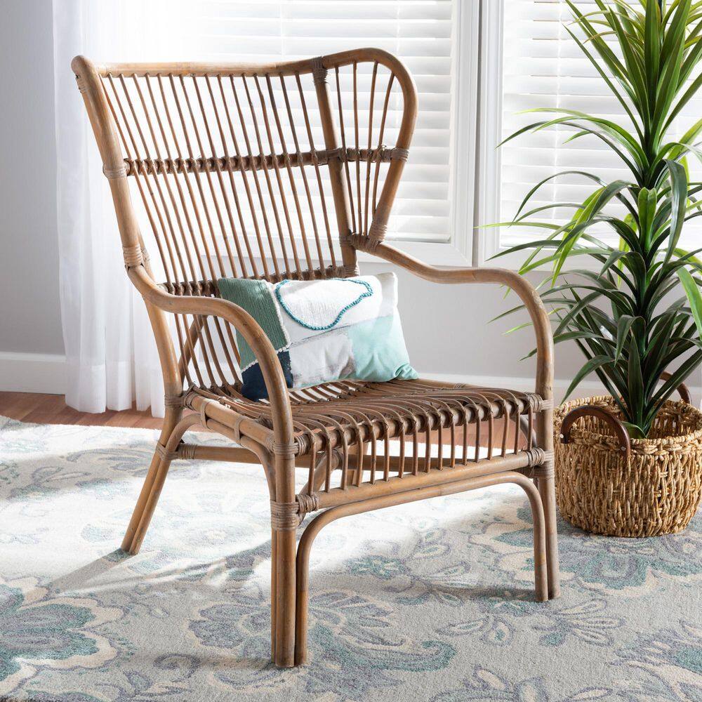 Lamaria Natural Handcrafted Leather and Rattan Armchair