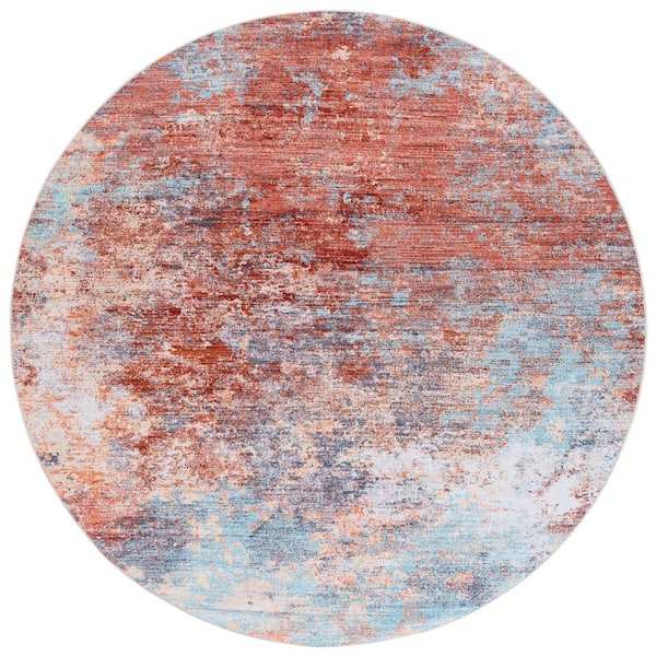 Tacoma Rust/Aqua 8 ft. x 8 ft. Machine Washable Distressed Gradient Round Area Rug