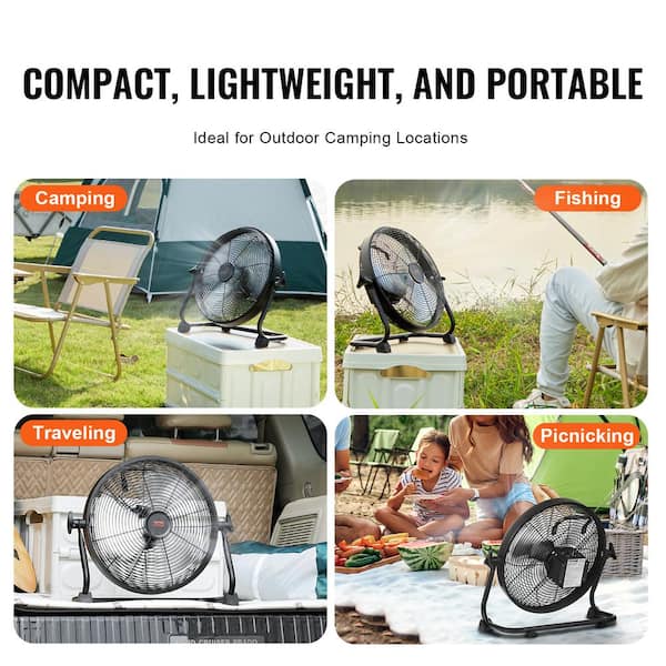 16 Inch Cordless Fan, Portable Quiet High Velocity Floor Fan With 360° Adjustable Head, Stepless Speed - Heavy Duty Metal Industrial Fan For Home Office, Battery Powered Personal Cooling Fan