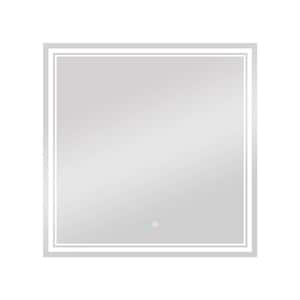 35.5 in. W x 35.5 in. H Square Glass Frameless LED Wall Mounted Bathroom Vanity Mirror in Natural