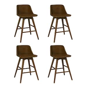 Franz Mid-Century Solid Wood Swivel Bar Stool Set of 4 With Gentle Curvature in the Backrest-Walnut