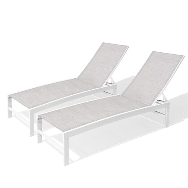 Pellebant 2-Piece Aluminum Adjustable Outdoor Chaise Lounge with White Gray Textilence