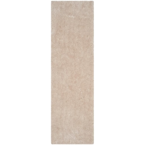 Luxe Shag 2 ft. x 14 ft. Bone Solid Runner Rug