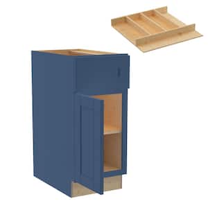 Washington 15 in. W x 24 in. D x 34.5 in. H Vessel Blue Plywood Shaker Assembled Base Kitchen Cabinet Left Utility Tray