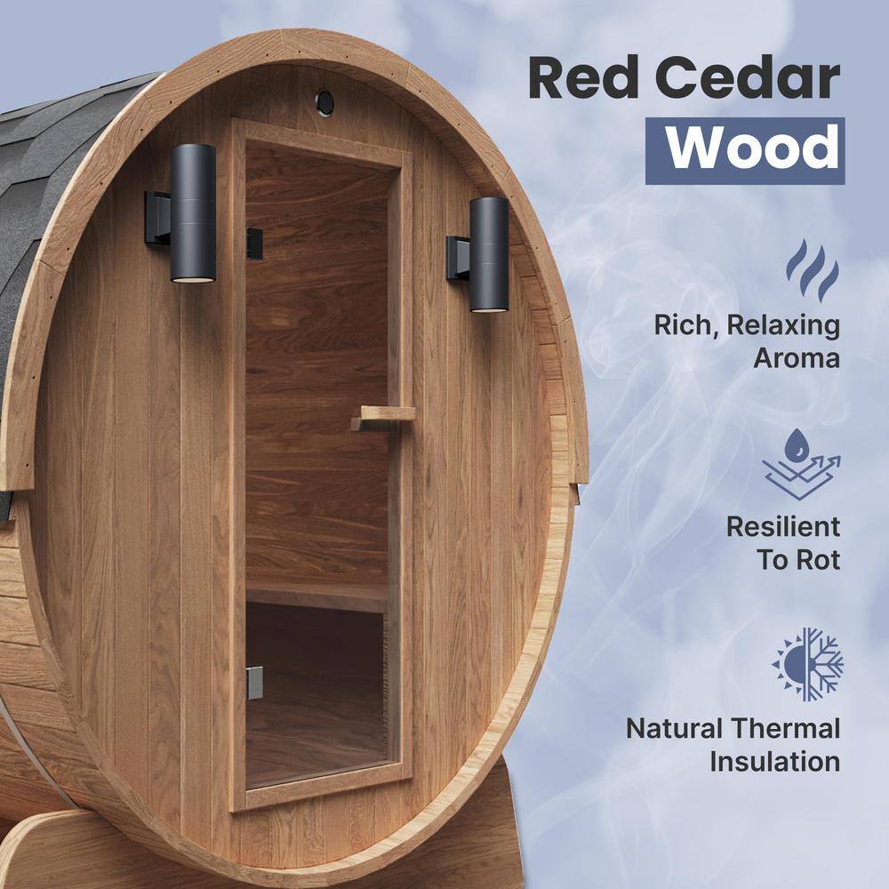Outdoor Red Cedar Barrel Sauna with Heater and Roof