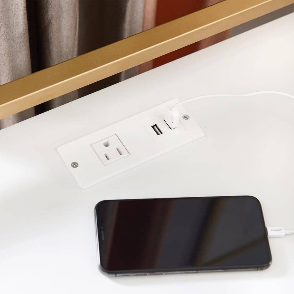 White and Gold Metal Nightstand with USB Charging