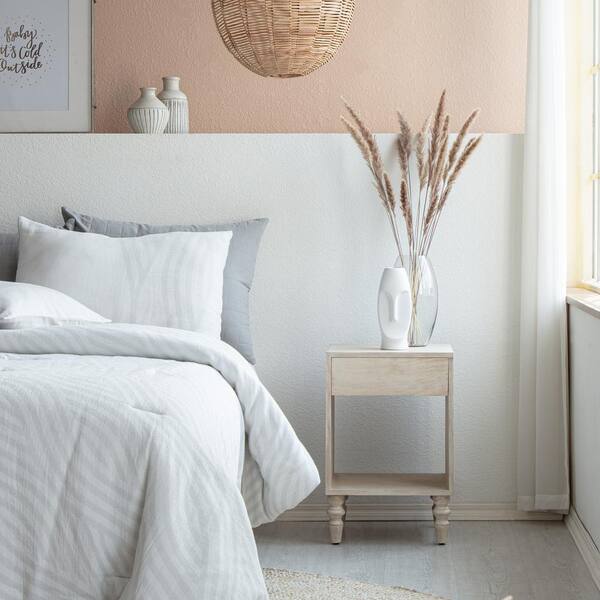 MH LONDON Rhonda Single Drawer White Wash Night Stand 14 x 23 x 15 MH