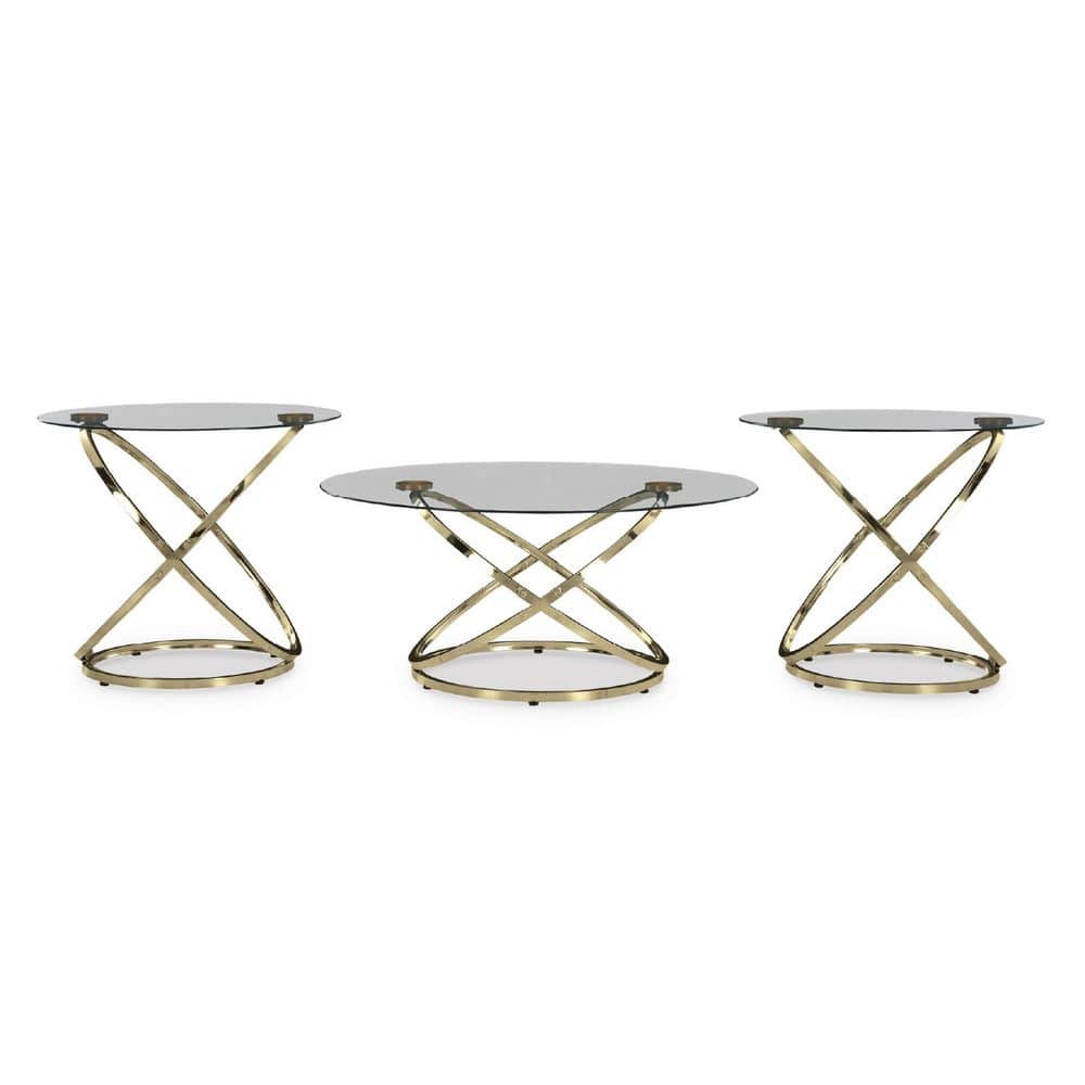 Crimonti 38 in. Gold Round Glass Coffee Table with 2 End Tables price history on PriceWatchPro
