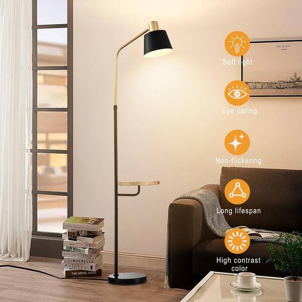 Real Marble 64 in. Black Arc Floor Lamp with Foot Pedal Switch