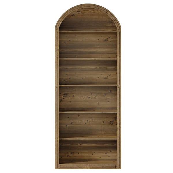 Eulas 77.16 in. Tall Brown Wood 6-Shelf Arched Bookshelf Bookcase Floor Standing Open Display Shelving Unit with Storage