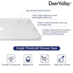 Acrylic 60 in. L x 34 in. W Alcove Shower Pan Base in White with Center Drain