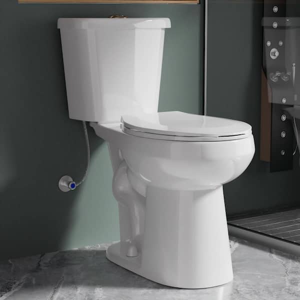 21 in Tall Round Toilet White 2-Piece Dual Flush 1.1/1.6 GPF with Comfort Height Soft Close Seat for Seniors