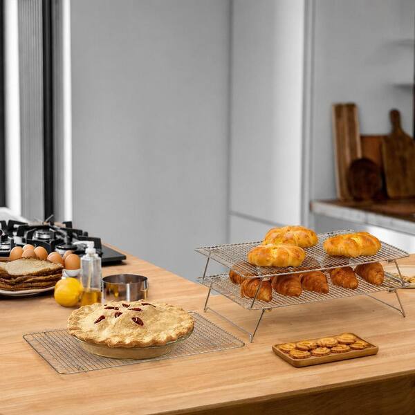 3 Tier Stainless Steel Stackable Cooling Rack Set, 12 x 16.5 in. Oven Safe, Fits Half Sheet Pan