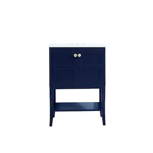 Timeless Home 24 in. W x 18 in. D x 34 in. H Single Bathroom Vanity in Blue with White Ceramic Top and White Basin