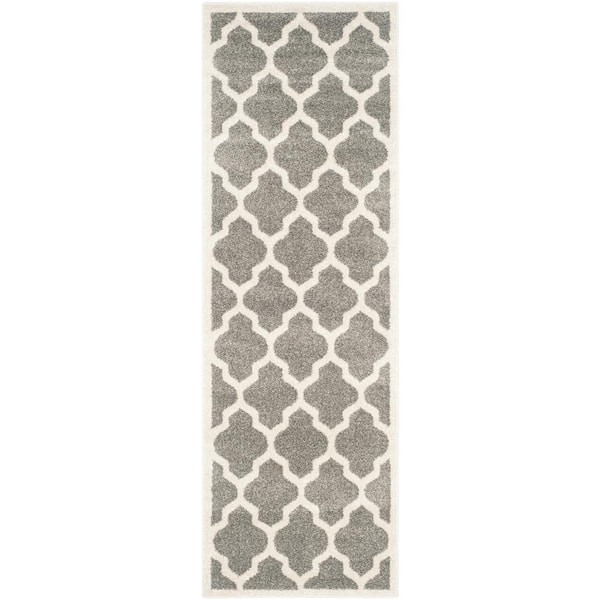 SAFAVIEH Amherst Dark Gray/Beige 2 ft. x 7 ft. Geometric Trellis Runner Rug